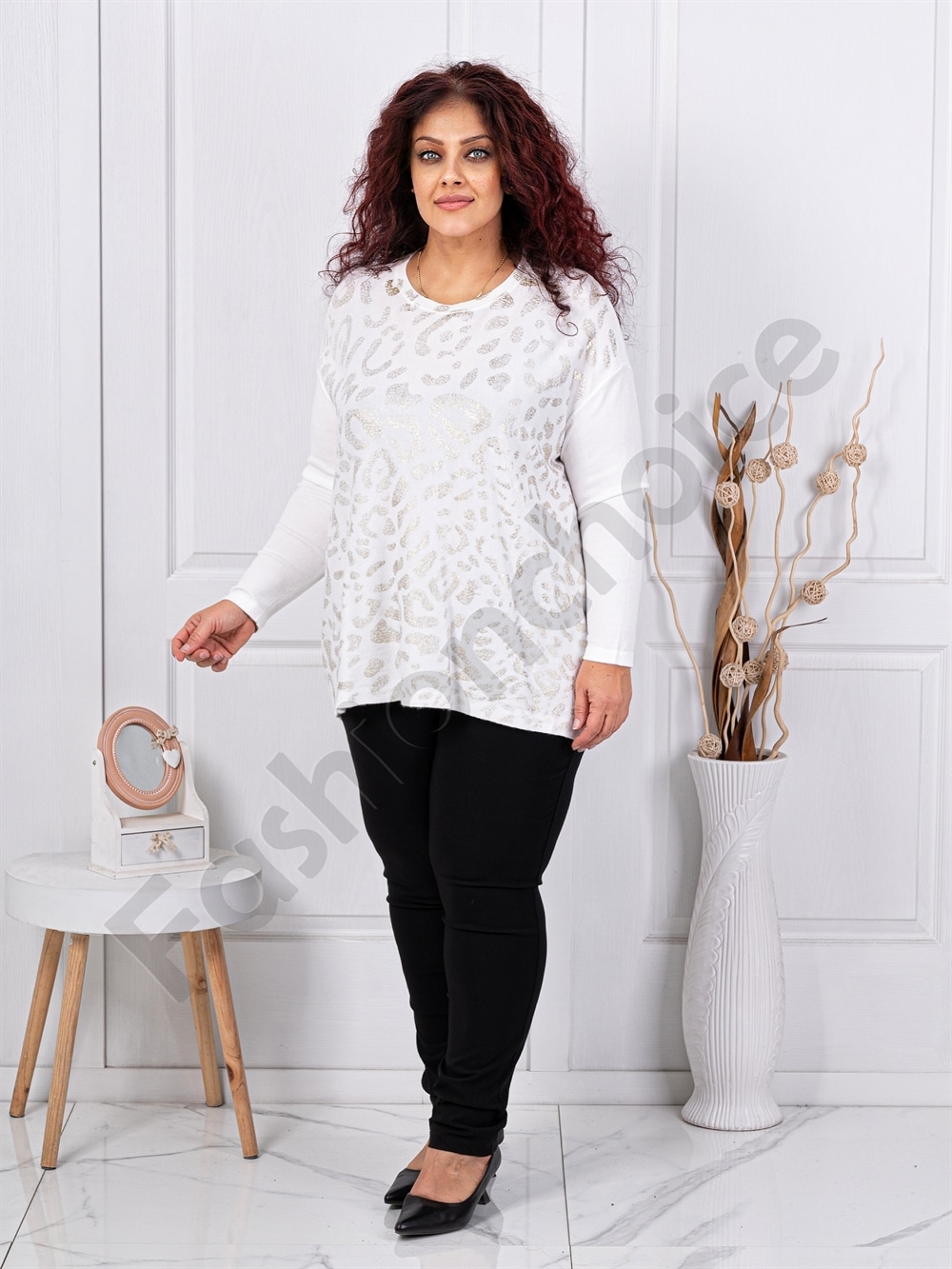Plus size μπλούζα με λεοπάρ λεπτομέρεια-λευκό-κωδ 6761-1