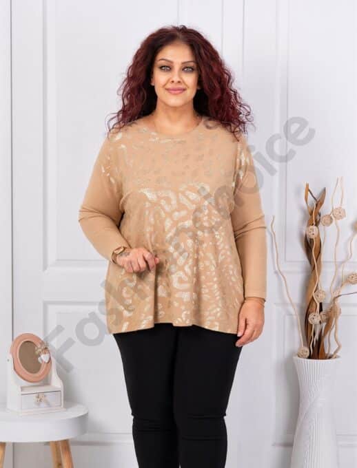 Plus size μπλούζα με λεοπάρ λεπτομέρεια-μπεζ-κωδ 6761-2