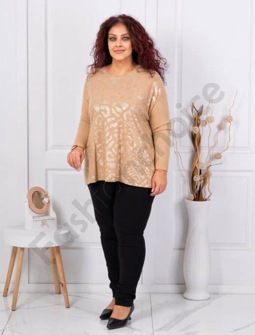 Plus size μπλούζα με λεοπάρ λεπτομέρεια-μπεζ-κωδ 6761-2
