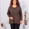 Plus size πλεκτή τουνίκ με V-λαιμόκοψη-καφέ-κωδ 1963-4