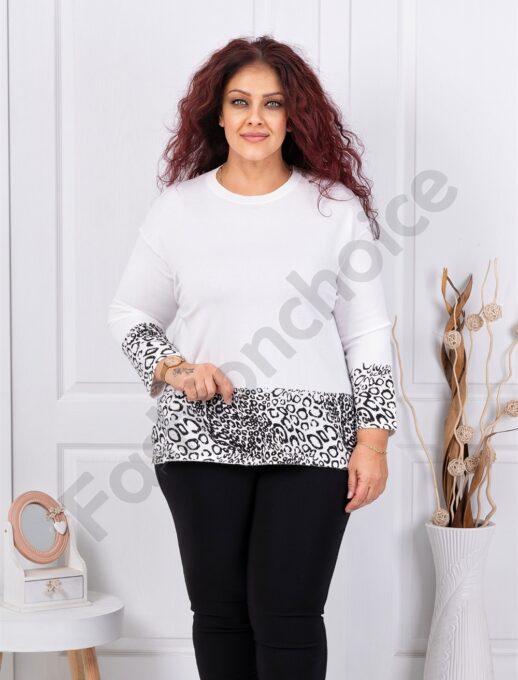Plus size μπλούζα με λεοπάρ λεπτομέρεια-λευκό-κωδ 6727-2