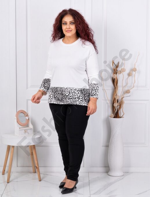 Plus size μπλούζα με λεοπάρ λεπτομέρεια-λευκό-κωδ 6727-2