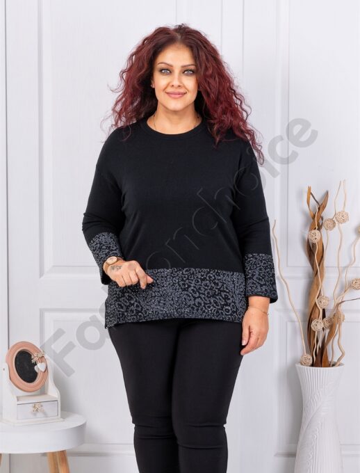 Plus size μπλούζα με λεοπάρ λεπτομέρεια-μαύρο-κωδ 6727