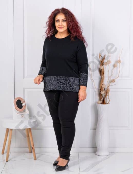 Plus size μπλούζα με λεοπάρ λεπτομέρεια-μαύρο-κωδ 6727