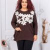 Plus size τουνίκ με απλικέ πλεκτά λουλούδια-καφέ-κωδ 85829-4