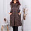 Plus size αμάνικο μπουφάν καπιτονέ μακρύ-καφέ-κωδ 24048-4