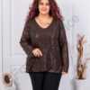 Plus size μπλούζα με παγιέτες-καφέ-κωδ 241026-7