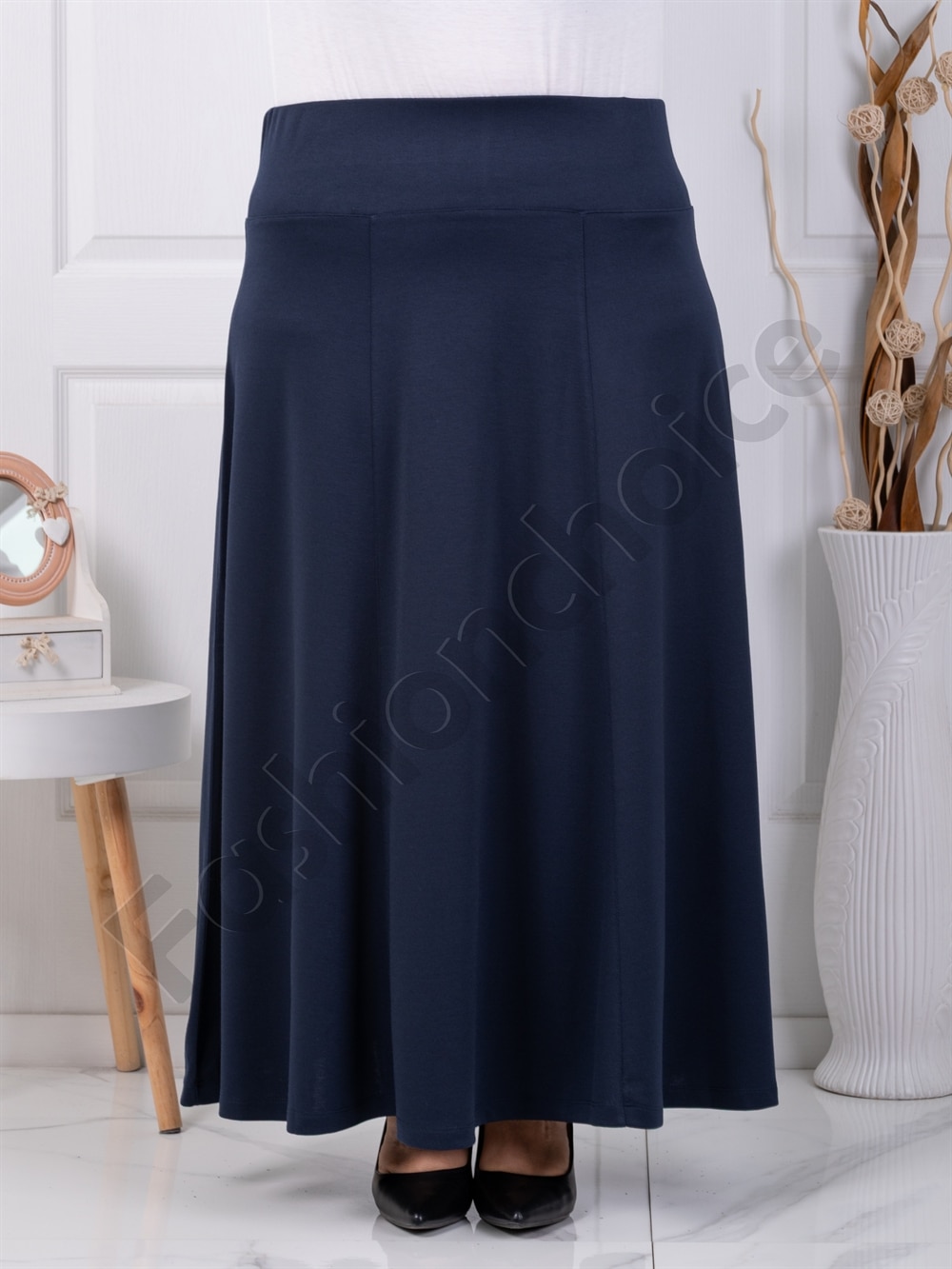 Plus size κλος φούστα με λάστιχο-μπλε σκούρο-κωδ 25365-2