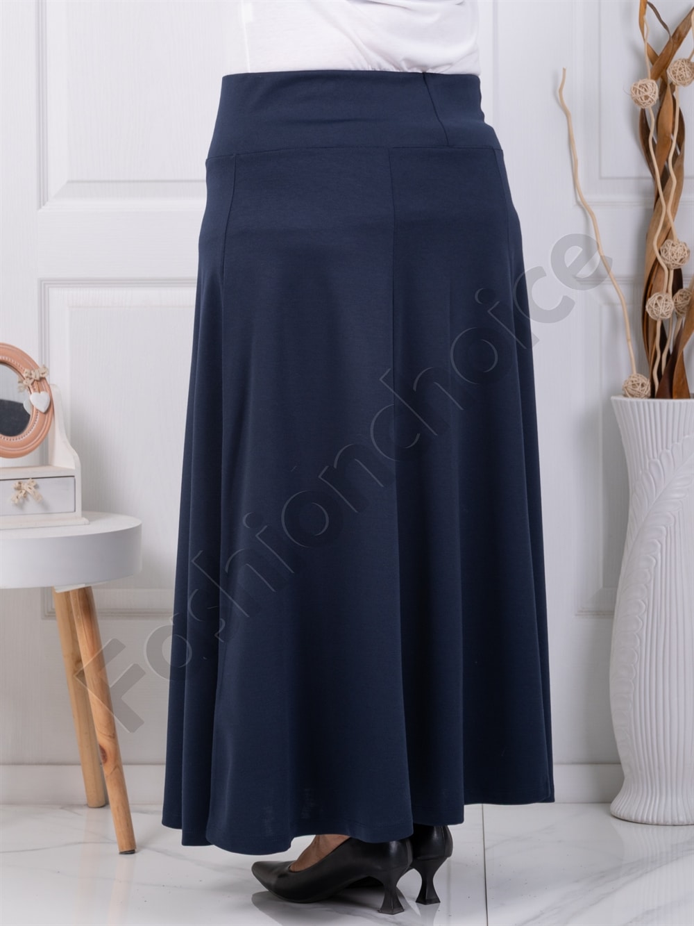 Plus size κλος φούστα με λάστιχο-μπλε σκούρο-κωδ 25365-2