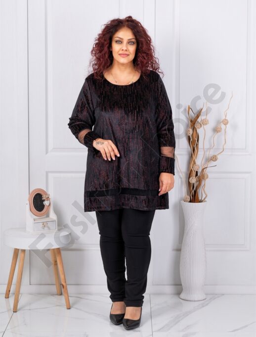 Plus size τουνίκ με γυαλιστερή υφή-μπορντό-κωδ 1309-3