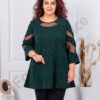 Plus size γυαλιστερή τουνίκ με τούλι-σκούρο πράσινο-κωδ 1429-4