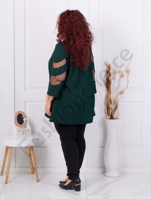 Plus size γυαλιστερή τουνίκ με τούλι-σκούρο πράσινο-κωδ 1429-4