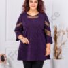 Plus size γυαλιστερή τουνίκ με τούλι-μωβ-κωδ 1429-3