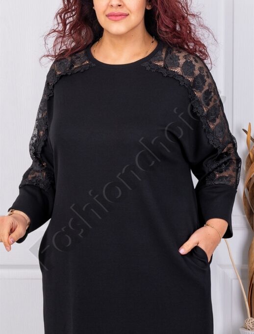 Plus size φόρεμα με δαντέλα στα μανίκια-κωδ 3844