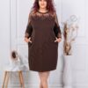 Plus size φόρεμα με τούλινη λαιμόκοψη και απλικέ-κωδ 4004