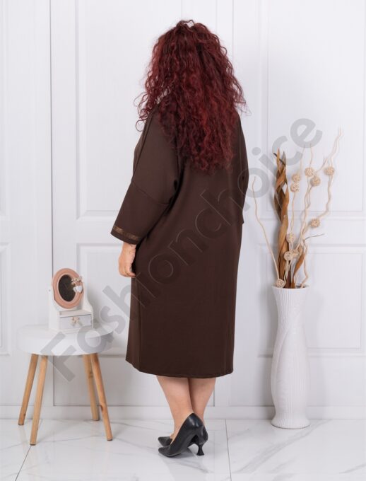 Plus size κομψό φόρεμα με λεοπάρ απλικέ-καφέ-κωδ 2562-1