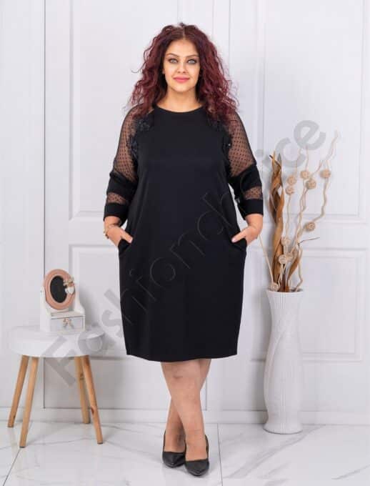 Plus size μαύρο φόρεμα με πουά τούλι-κωδ 3794