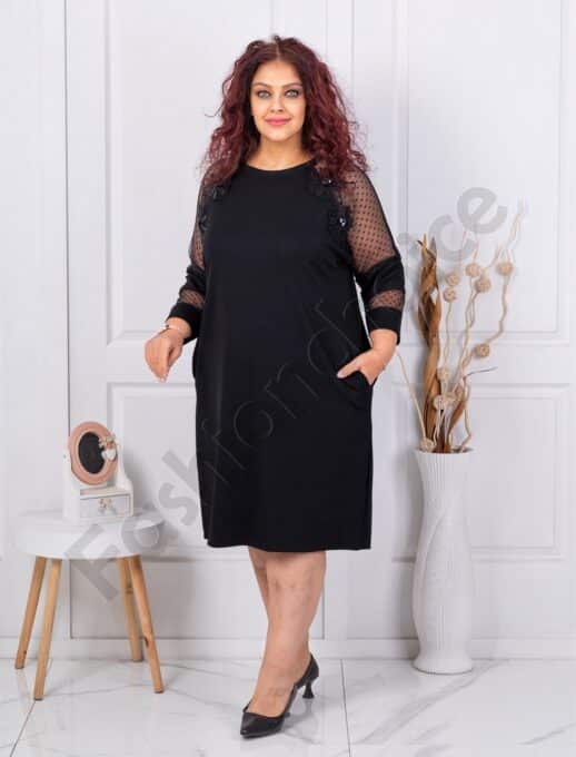 Plus size μαύρο φόρεμα με πουά τούλι-κωδ 3794
