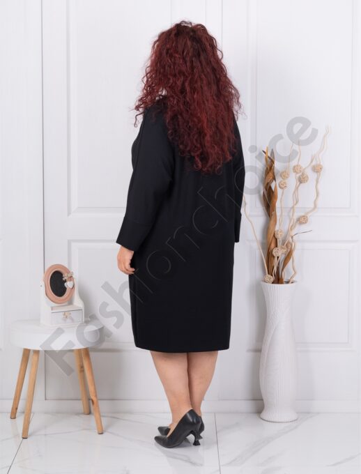 Plus size κομψό φόρεμα με φλοράλ τούλι διαγώνιο-μαύρο-κωδ 3832