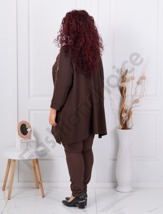 Plus size τουνίκ με φλοράλ τούλι-καφέ-κωδ 4000-1