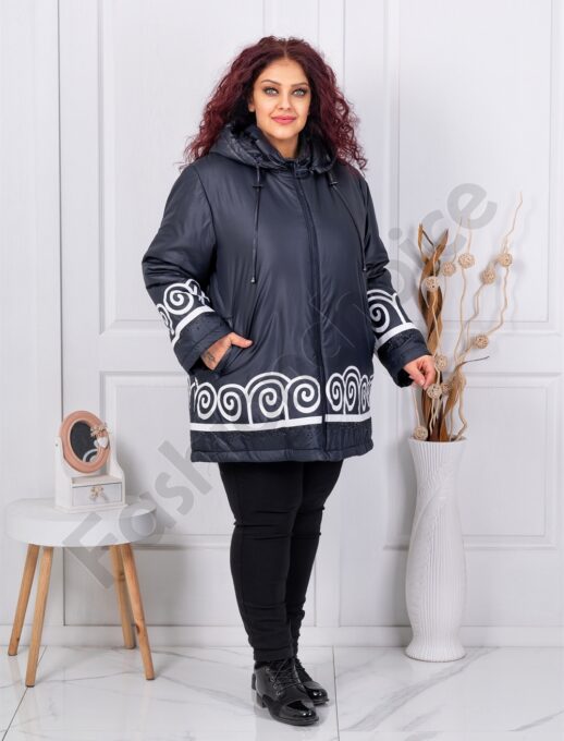 Plus size μπουφάν με τύπωμα και στρας-σκούρο μπλε-κωδ 63182-1