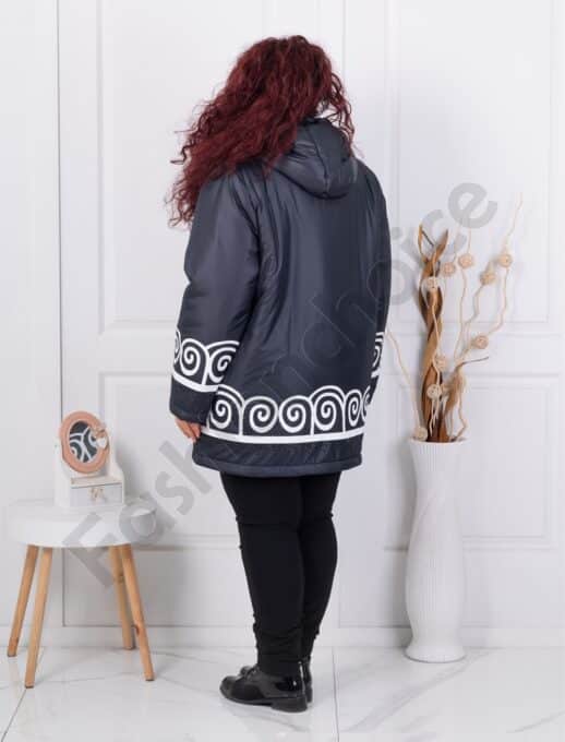 Plus size μπουφάν με τύπωμα και στρας-σκούρο μπλε-κωδ 63182-1