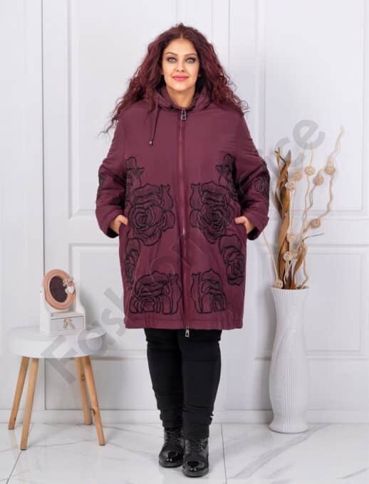 Plus size μπουφάν με κέντημα και χάντρες-μπορντό-κωδ 71393