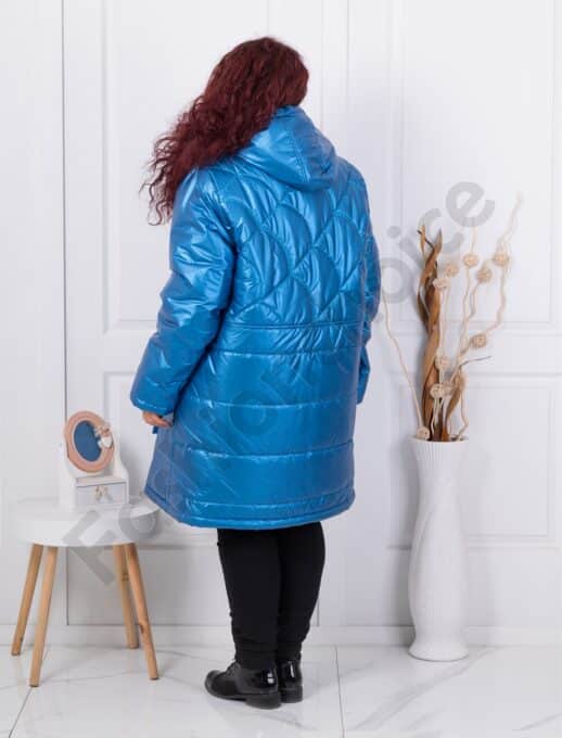 Plus size καπιτονέ μπουφάν με κουκούλα-μπλε-κωδ 71368-1
