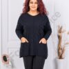 Plus size πλεκτή μπλούζα με τσέπες-μαύρο-κωδ 1922