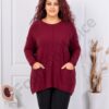 Plus size πλεκτή μπλούζα με τσέπες-μπορντό-κωδ 1922-1