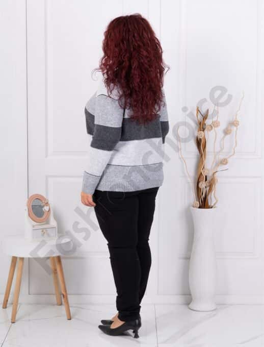 Plus size πλεκτή μπλούζα με ρίγες και παγιέτες-γκρι-κωδ 85666