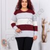Plus size πλεκτή μπλούζα με ρίγες και παγιέτες-γκρι/μπορντό-κωδ 85666-1
