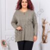 Plus size πλεκτή V μπλούζα με ανάγλυφο σχέδιο-χακί-κωδ 1986-3