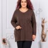 Plus size πλεκτή V μπλούζα με ανάγλυφο σχέδιο-καφέ-κωδ 1986-5