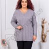 Plus size πλεκτή V μπλούζα με ανάγλυφο σχέδιο-γκρι-κωδ 1986-4