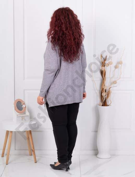 Plus size πλεκτή V μπλούζα με ανάγλυφο σχέδιο-γκρι-κωδ 1986-4