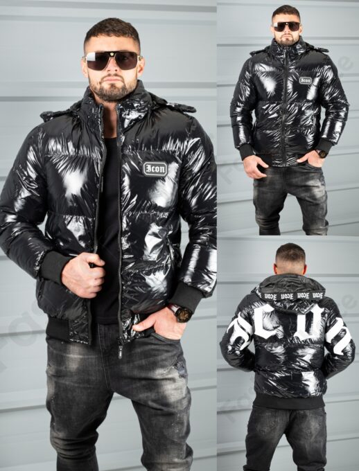 Ανδρικό γυαλιστερό Bomber μπουφάν Icon στην πλάτη-κωδ 25-33