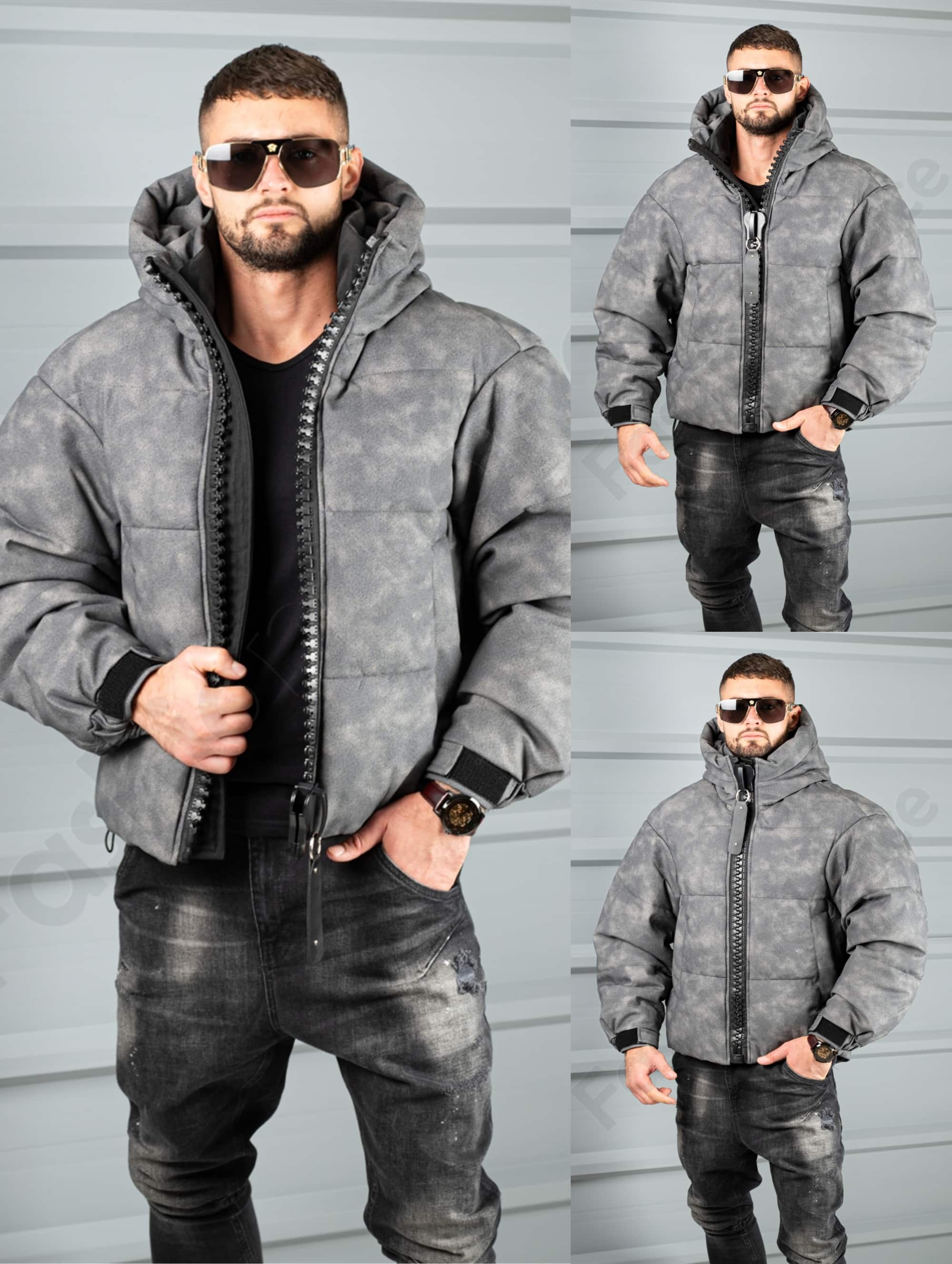 Ανδρικό Oversize μπουφάν με 3D φερμουάρ-κωδ 88539