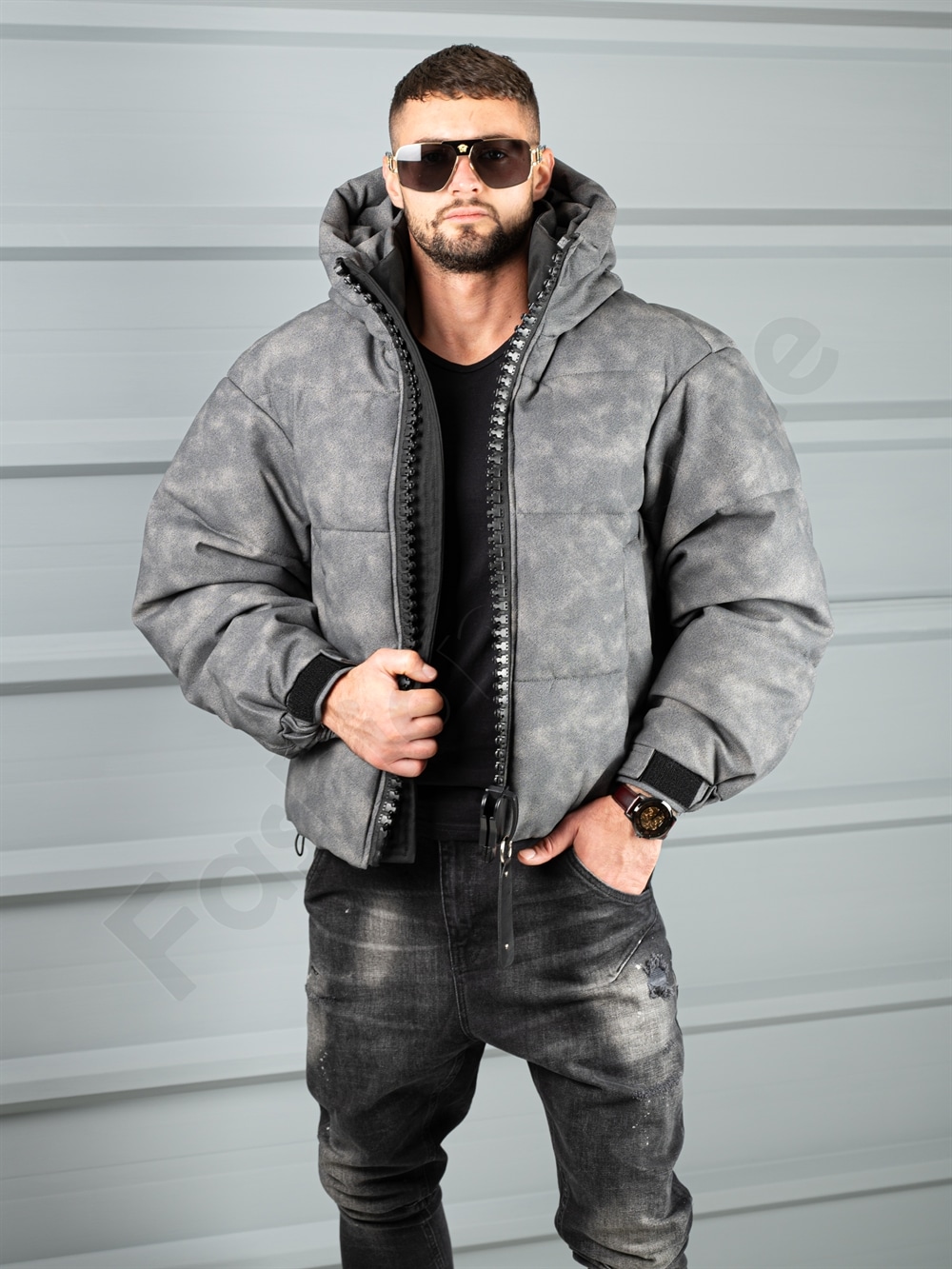 Ανδρικό Oversize μπουφάν με 3D φερμουάρ-κωδ 88539