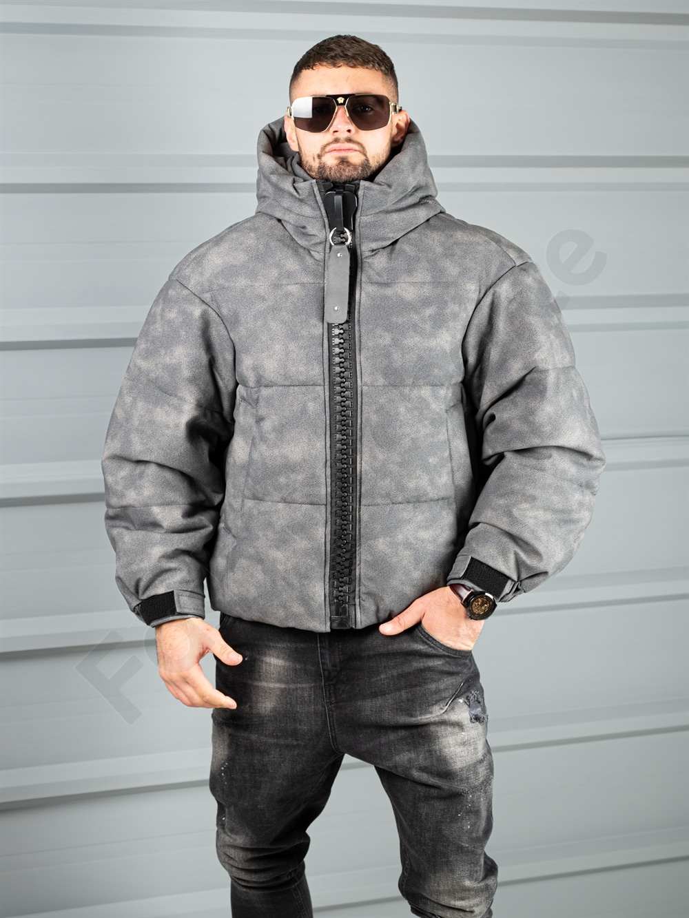 Ανδρικό Oversize μπουφάν με 3D φερμουάρ-κωδ 88539