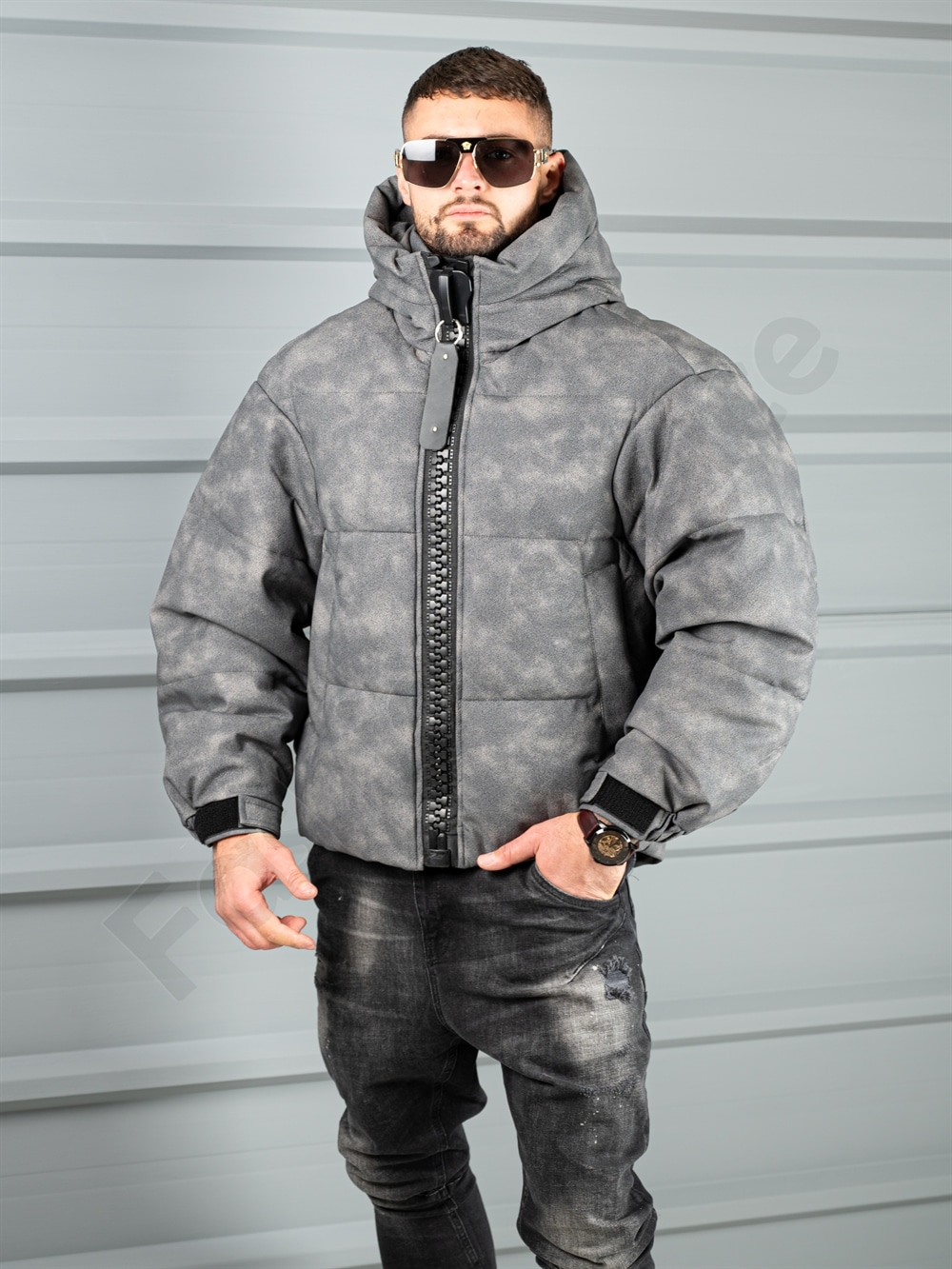 Ανδρικό Oversize μπουφάν με 3D φερμουάρ-κωδ 88539