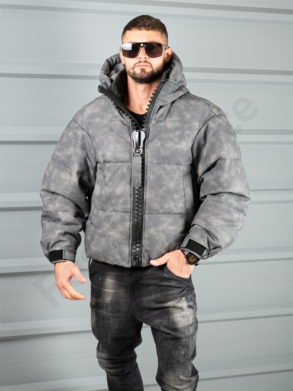 Ανδρικό Oversize μπουφάν με 3D φερμουάρ-κωδ 88539