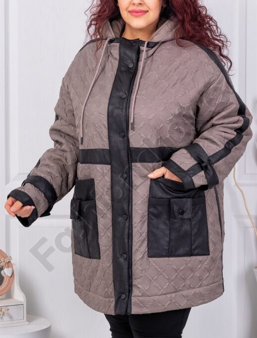Plus size μπουφάν με λεπτομέρεια σουέτ δέρμα-μόκα-κωδ 63281-1