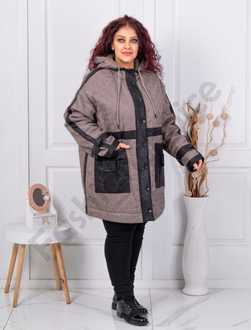 Plus size μπουφάν με λεπτομέρεια σουέτ δέρμα-μόκα-κωδ 63281-1