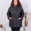 Plus size μπουφάν με συνδυασμό σουέτ δέρμα-μαύρο-κωδ 63282