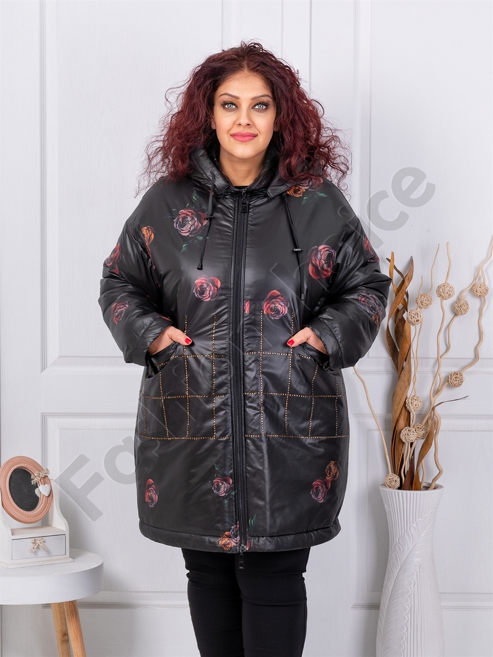 Plus size μπουφάν με τριαντάφυλλα και στρας-κωδ 71397