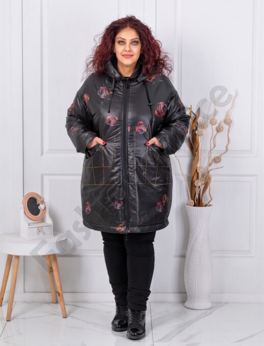 Plus size μπουφάν με τριαντάφυλλα και στρας-κωδ 71397
