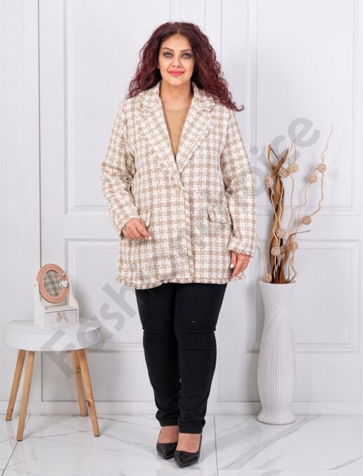 Plus size μπλέιζερ πιε ντε πουλ-μπεζ-κωδ 5031-1