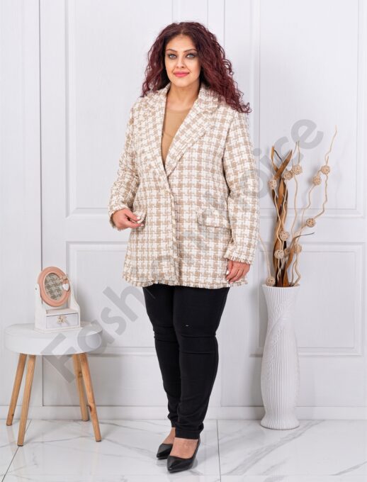 Plus size μπλέιζερ πιε ντε πουλ-μπεζ-κωδ 5031-1
