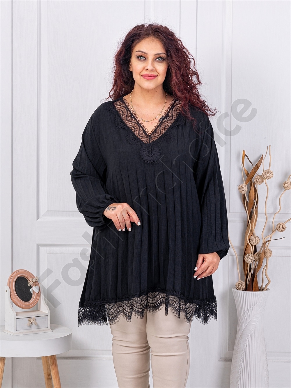 Plus size πλισέ τουνίκ με δαντέλα-κωδ 99957
